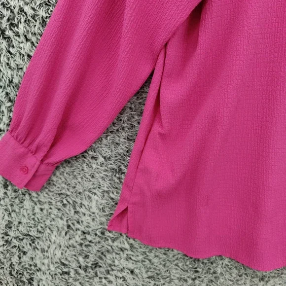 Belle Kim Gravel Womens Gauzy Preppy Lightweight Top L Hot Pink Textured VNeck - Picture 14 of 16